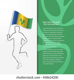 Young athlete running with holding San Marino Flag with typography background. Athlete with Country flag running in Rio background