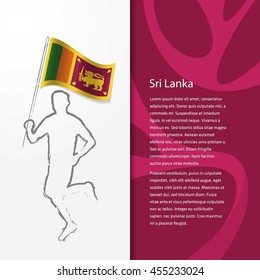 Young athlete running with holding Srilanka Flag with typography background. Athlete with Country flag running in Rio olympics background