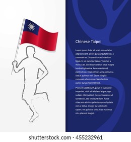 Young athlete running with holding Taiwan Flag with typography background. Athlete with Country flag running in Rio olympics background