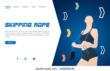 young athlete with a skipping rope.Vector Illustration background for website