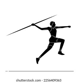 joven atleta lanzando javelin, ilustración de glifo vector aislada en fondo blanco.