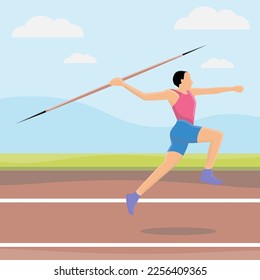 young athlete throwing javelin, Vector flat illustration isolated on white background.