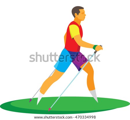 young athlete training in Nordic walking