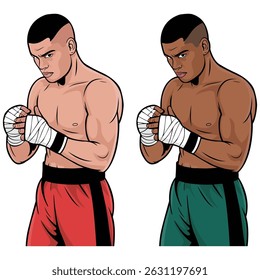 A young athlete wraps protective bandages around his arms. Vector illustration on the theme of sports. In vector art style, on white background