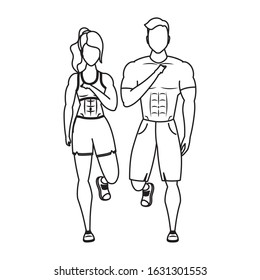 young athletes couple running characters vector illustration design