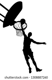 Young athletes playing street basketball on a white background