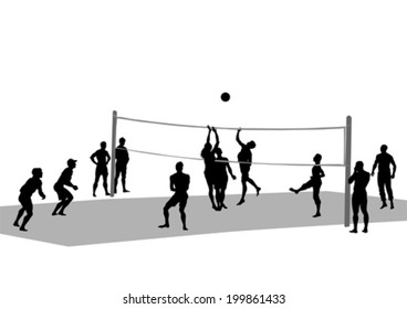 Young athletes playing volleyball on beach