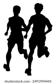 Los jóvenes atletas corren un maratón. Siluetas aisladas sobre fondo blanco