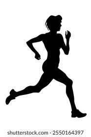 Junge Athleten laufen einen Marathon. Einzelne Silhouetten auf weißem Hintergrund