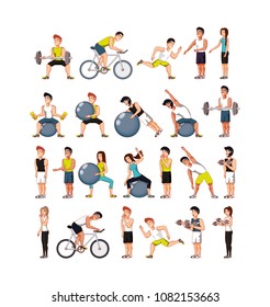 young athletes training sport with healthy lifestyle icons