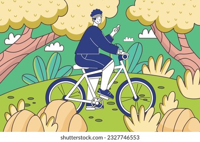 A young and athletic boy riding a bicycle in nature