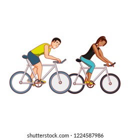 young athletic couple in bicycle