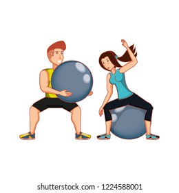 young athletic couple practicing pilates