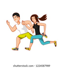 young athletic couple running avatar character