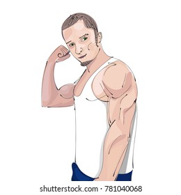 young athletic guy vector illustration on white background