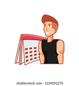 young athletic man with calendar