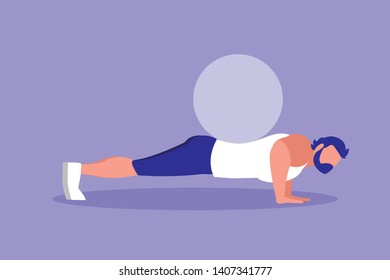 young athletic man doing chest push ups and ball
