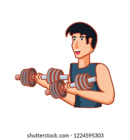 young athletic man with dumbbells sport