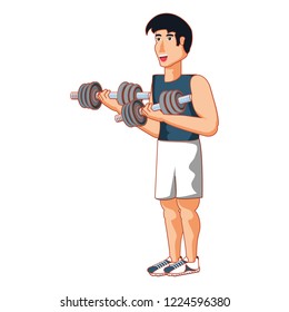 young athletic man with dumbbells sport