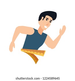 young athletic man with measuring tape
