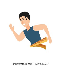 young athletic man with measuring tape
