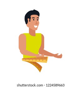 young athletic man with measuring tape