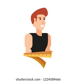 young athletic man with measuring tape
