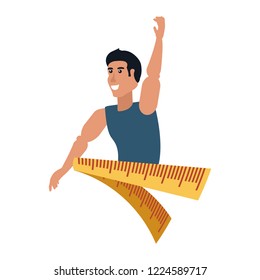 young athletic man with measuring tape