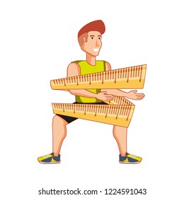 young athletic man with measuring tape