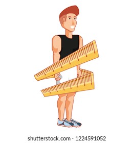 young athletic man with measuring tape