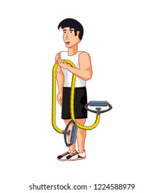 young athletic man with rope jump fitness