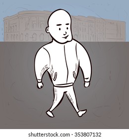Young athletic man in a sports jacket. Hand drawn cartoon vector illustration.