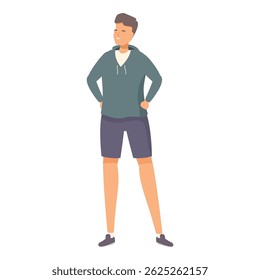 Young athletic man is standing confidently with his hands on his hips