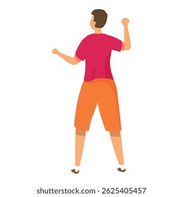Young athletic man standing with his back to us, raising his fists in the air