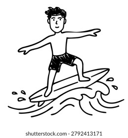 young athletic man surfing on big ocean wave enthusiastically