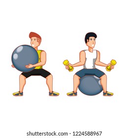 young athletic men practicing pilates