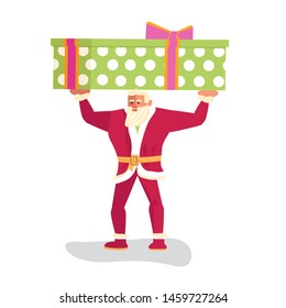 Young athletic Santa Claus brings gifts to children all over the world concept. Christmas is everywhere. Flat Art Vector illustration