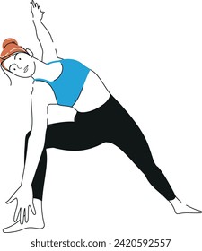 Young, athletic, slender woman practicing yoga and fitness drills. wholesome way of life. cartoon female figures performing  yoga pose isolated on a white background - Vector