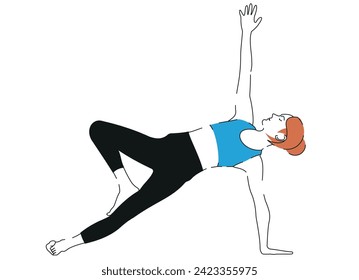 Young, athletic, slender woman practicing yoga and fitness drills. wholesome way of life. cartoon female figures performing  yoga pose isolated on a white background - Vector