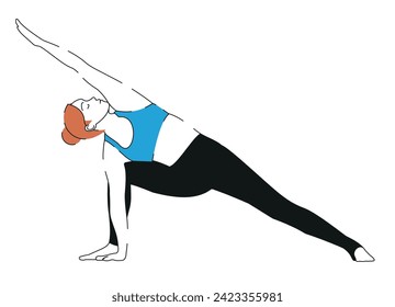 Young, athletic, slender woman practicing yoga and fitness drills. wholesome way of life. cartoon female figures performing  yoga pose isolated on a white background - Vector