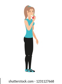 Young Athletic Woman Eating Apple