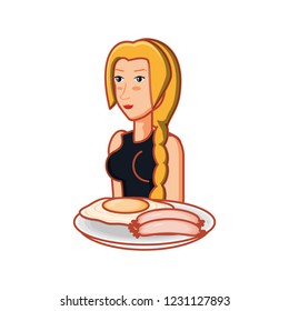 young athletic woman with food