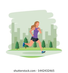 young athletic woman running in the landscape