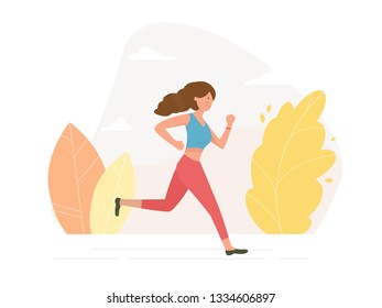 Young athletic woman running - vector illustration