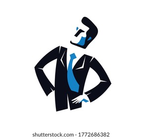 Young attractive businessman vector logo or icon isolated on white, business man symbol.