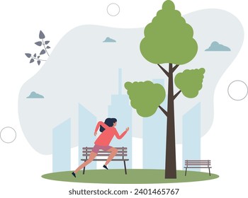 Joven personaje atractivo a la fuga. La mujer se va a practicar deportes, footing, maratón y estilo de vida activo. Entrenamiento cardiovascular y pérdida de peso.