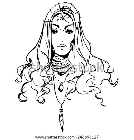 Young attractive fashion model, vector