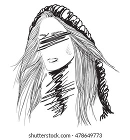 Young attractive fashion model. Woman cartoon face