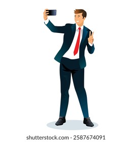 young attractive man taking pictures of him self with phone-. vector, illustration