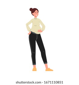 Young attractive pregnant woman cartoon character, flat vector illustration isolated on white background. Maternity and parenthood, family relationship concept.